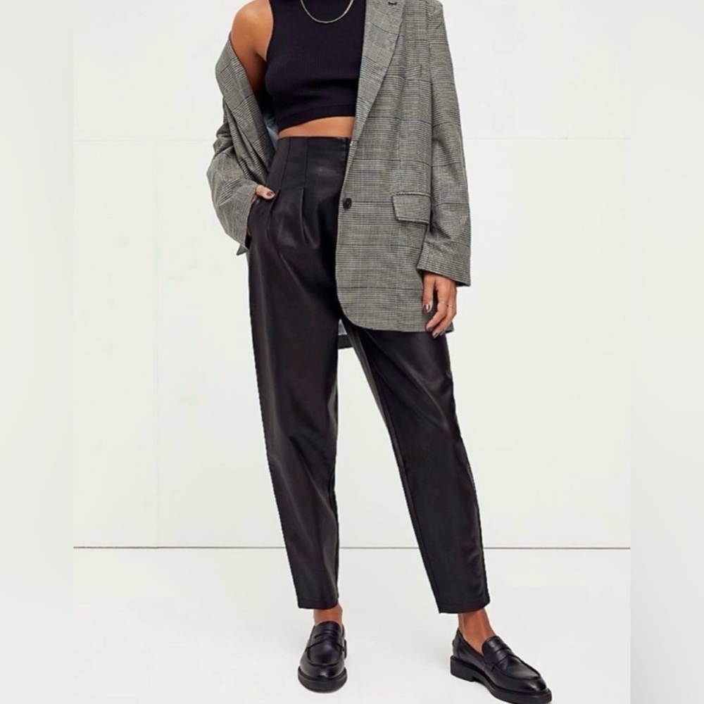 Free People Black Faux Leather High-Waisted Trousers Sz 4